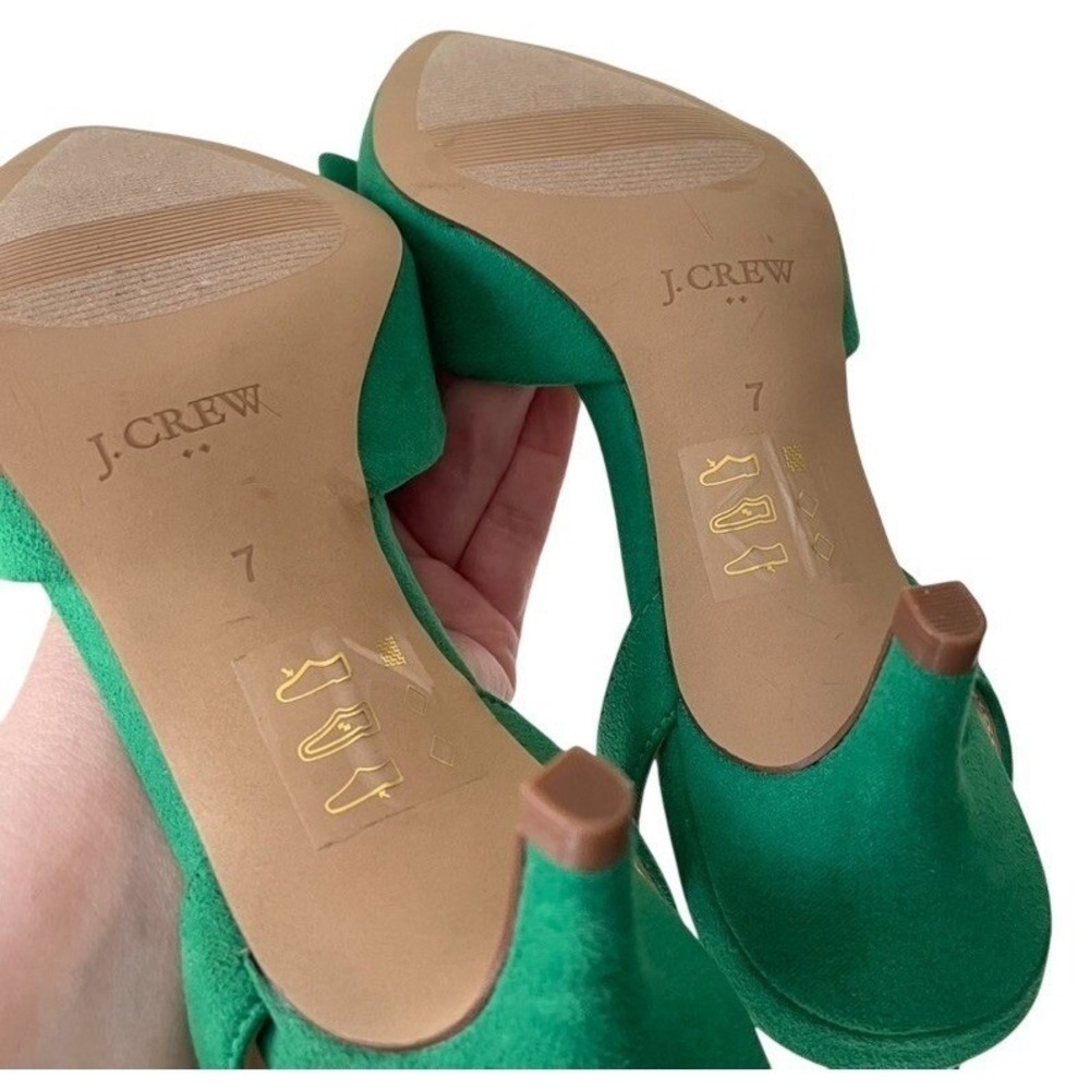 J.Crew Factory Kelly Green Slingback Heels Bow Pointed Toe Kitten Heel Sz 7 EUC - Picture 2 of 9